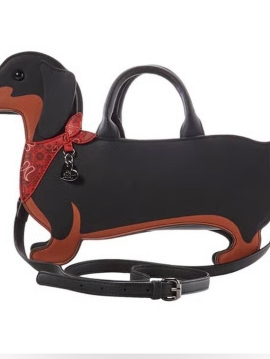 Betsey Johnson Handbags - Betsey Johnson Dachshund Dog Satchel Zip Top Handle Handbag Crossbody Black Brow